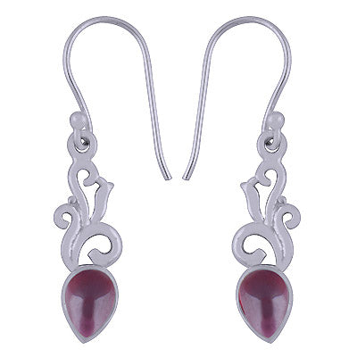 Alluring Handcrafted Work Around Garnet Pear Shape 925 Sterling Solid Silver Earrings - R1501390-2