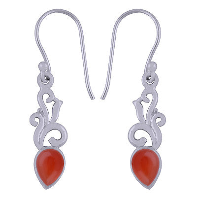 Alluring Handcrafted Work Around Carnelian Pear Shape 925 Sterling Solid Silver Earrings - R1501390-43
