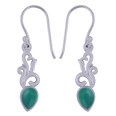 Alluring Handcrafted Work Around Green Onyx Pear Shape 925 Sterling Solid Silver Earrings - R1501390-51