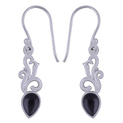 Alluring Handcrafted Work Around Black Onyx Pear Shape 925 Sterling Solid Silver Earrings - R1501390-69