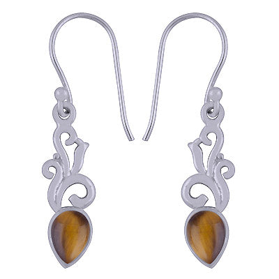 Alluring Handcrafted Work Around Tiger's Eye Pear Shape 925 Sterling Solid Silver Earrings - R1501390-72