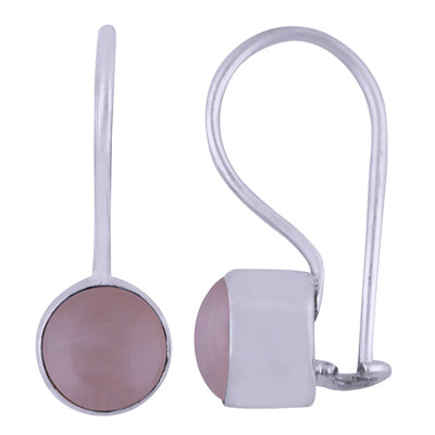 Gorgeous Plain Rose Quartz Round Shape 925 Sterling Solid Silver Earrings - R1501391-117