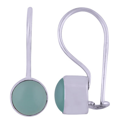 Gorgeous Plain Aqua Chalcedony Round Shape 925 Sterling Solid Silver Earrings - R1501391-122