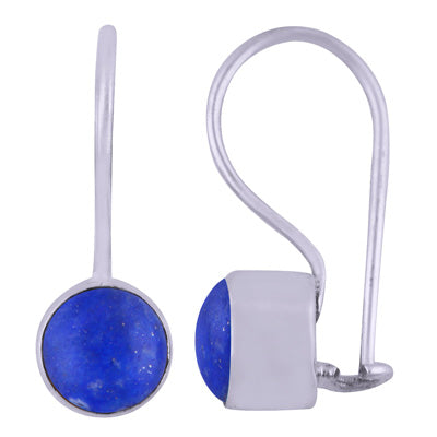 Gorgeous Plain Lapis Round Shape 925 Sterling Solid Silver Earrings - R1501391-15