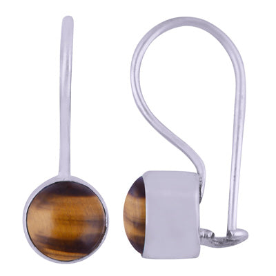 Gorgeous Plain Tiger's Eye Round Shape 925 Sterling Solid Silver Earrings - R1501391-17