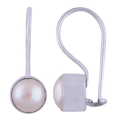 Gorgeous Plain Pearl Round Shape 925 Sterling Solid Silver Earrings - R1501391-21