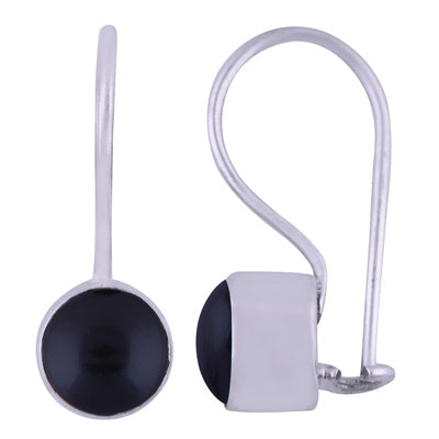 Gorgeous Plain Black Onyx Round Shape 925 Sterling Solid Silver Earrings - R1501391-23