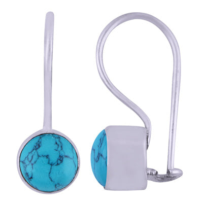 Gorgeous Plain Turquoise Round Shape 925 Sterling Solid Silver Earrings - R1501391-27