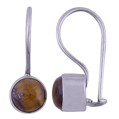 Gorgeous Plain Tiger's Eye Round Shape 925 Sterling Solid Silver Dangle Earrings - R1501391-61