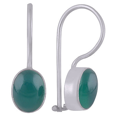 Stunning Plain Green Onyx Oval Shape 925 Sterling Solid Silver Dangle Earrings - R1501392-118