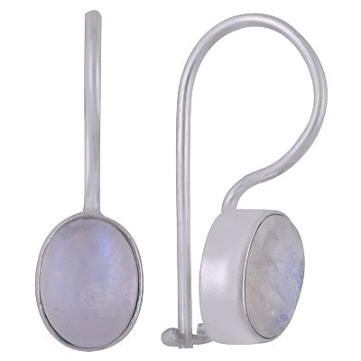 Stunning Plain Rainbow Moonstone Oval Shape 925 Sterling Solid Silver Dangle Earrings - R1501392-14