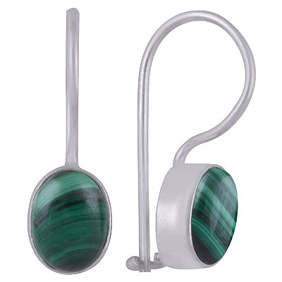 Stunning Plain Malachite Oval Shape 925 Sterling Solid Silver Dangle Earrings - R1501392-22