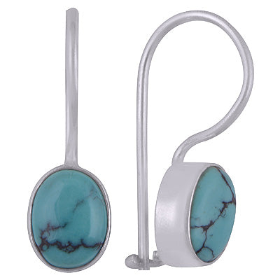 Stunning Plain Turquoise Oval Shape 925 Sterling Solid Silver Dangle Earrings - R1501392-9