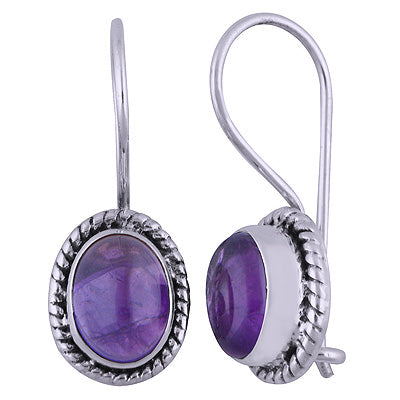 Alluring Textured Wire Around Amethyst Oval Shape 925 Sterling Solid Silver Dangle Earrings - R1501394-1