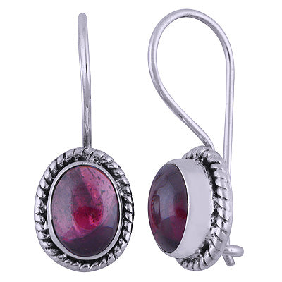 Alluring Textured Wire Around Garnet Oval Shape 925 Sterling Solid Silver Dangle Earrings - R1501394-5