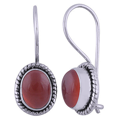 Alluring Textured Wire Around Carnelian Oval Shape 925 Sterling Solid Silver Dangle Earrings - R1501394-74