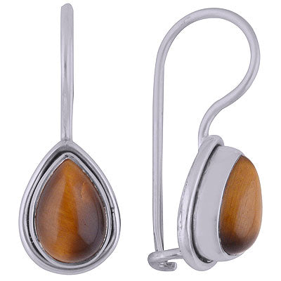 Stunning Plain Gemstone Tiger's Eye Pear Shape 925 Sterling Solid Silver Dangle Earrings - R1501395-112