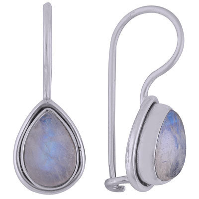 Stunning Plain Rainbow Moonstone Pear Shape 925 Sterling Solid Silver Dangle Earrings - R1501395-127
