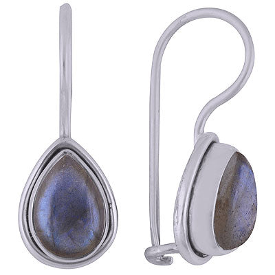 Stunning Plain Labradorite Pear Shape 925 Sterling Solid Silver Dangle Earrings - R1501395-128