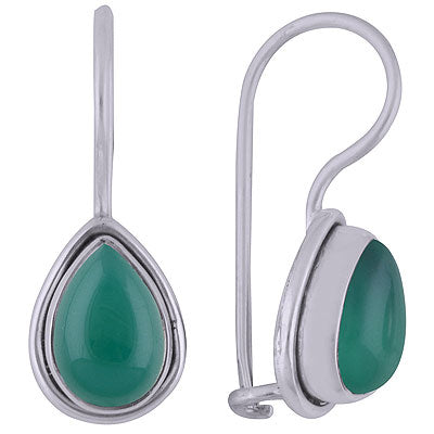 Stunning Plain Green Onyx Pear Shape 925 Sterling Solid Silver Dangle Earrings - R1501395-131