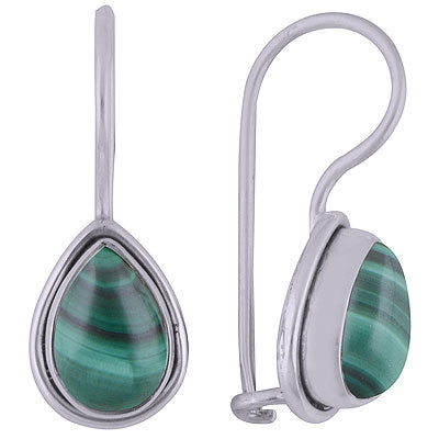Stunning Plain Malachite Pear Shape 925 Sterling Solid Silver Dangle Earrings - R1501395-135