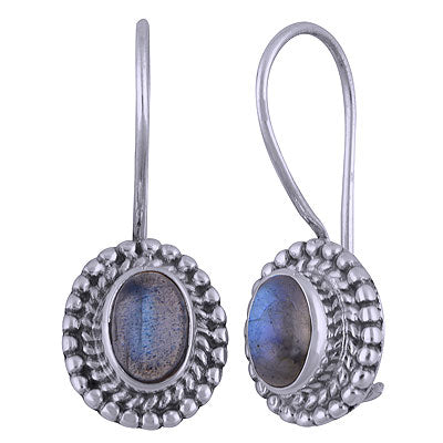 Stunning Handcrafted Rawa Work Around Labradorite Oval Shape 925 Sterling Solid Silver Dangle Earrings - R1501400-15
