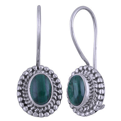Stunning Handcrafted Rawa Work Around Malachite Oval Shape 925 Sterling Solid Silver Dangle Earrings - R1501400-22