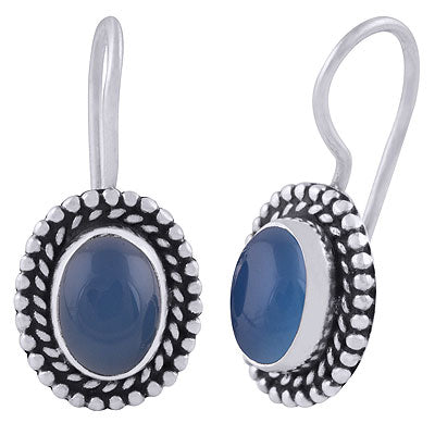 Stunning Handcrafted Rawa Work Around Blue Chalcedony Oval Shape 925 Sterling Solid Silver Dangle Earrings - R1501400-28