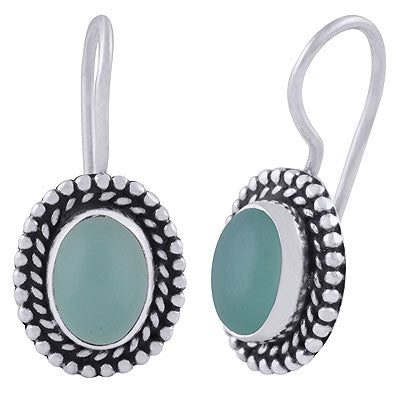 Stunning Handcrafted Rawa Work Around Aqua Chalcedony Oval Shape 925 Sterling Solid Silver Dangle Earrings - R1501400-29