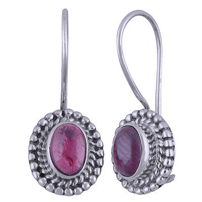 Stunning Handcrafted Rawa Work Around Garnet Oval Shape 925 Sterling Solid Silver Dangle Earrings - R1501400-4