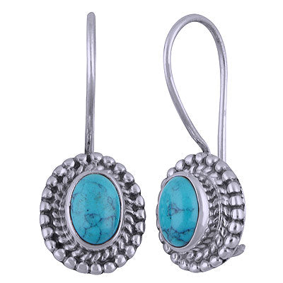 Stunning Handcrafted Rawa Work Around Turquoise Oval Shape 925 Sterling Solid Silver Dangle Earrings - R1501400-7