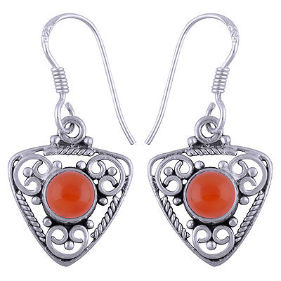 Alluring Wire & Rawa Work Pattern Around Carnelian Round Shape 925 Sterling Solid Silver Dangle Earrings - R1501403-28