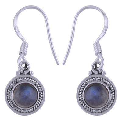 Beautiful Handwork Around Labradorite Round Shape 925 Sterling Solid Silver Dangle Earrings - R1501408-12