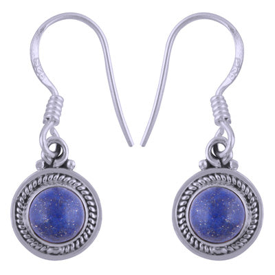 Beautiful Handwork Around Lapis Round Shape 925 Sterling Solid Silver Dangle Earrings - R1501408-14