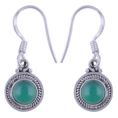 Beautiful Handwork Around Green Onyx Round Shape 925 Sterling Solid Silver Dangle Earrings - R1501408-17