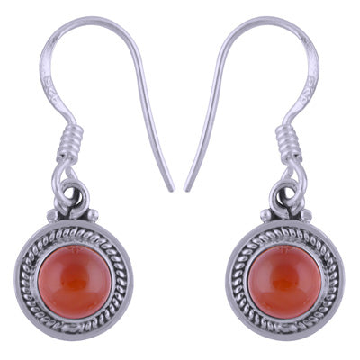 Beautiful Handwork Around Carnelian Round Shape 925 Sterling Solid Silver Dangle Earrings - R1501408-19