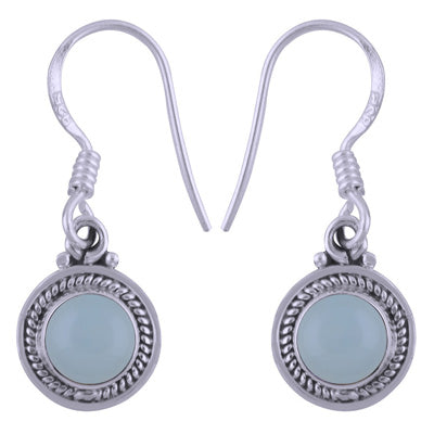 Beautiful Handwork Around Aqua Chalcedony Round Shape 925 Sterling Solid Silver Dangle Earrings - R1501408-32