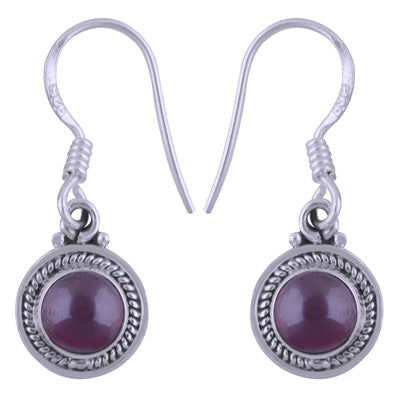Beautiful Handwork Around Garnet Round Shape 925 Sterling Solid Silver Dangle Earrings - R1501408-4