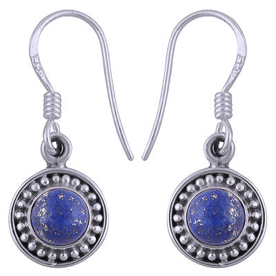 Stunning Rawa Work Around Lapis Round Shape 925 Sterling Solid Silver Dangle Earrings - R1501409-14