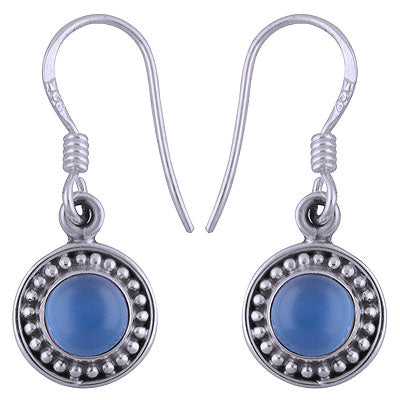 Stunning Rawa Work Around Blue Chalcedony Round Shape 925 Sterling Solid Silver Dangle Earrings - R1501409-27