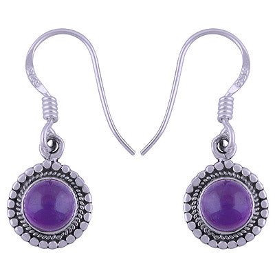 Stunning Rawa & Twisted Wire Work Around Amethyst Round Shape 925 Sterling Solid Silver Dangle Earrings - R1501410-1