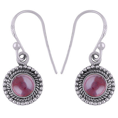 Stunning Rawa & Twisted Wire Work Around Garnet Round Shape 925 Sterling Solid Silver Dangle Earrings - R1501410-27