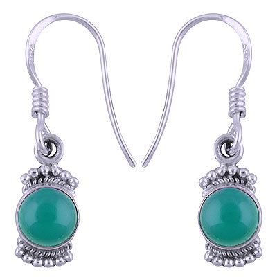 Stunning Rawa Work Around Green Onyx Round Shape 925 Sterling Solid Silver Dangle Earrings - R1501411-17