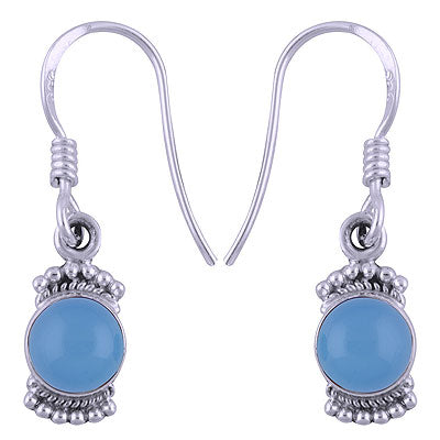 Stunning Rawa Work Around Blue Chalcedony Round Shape 925 Sterling Solid Silver Dangle Earrings - R1501411-19