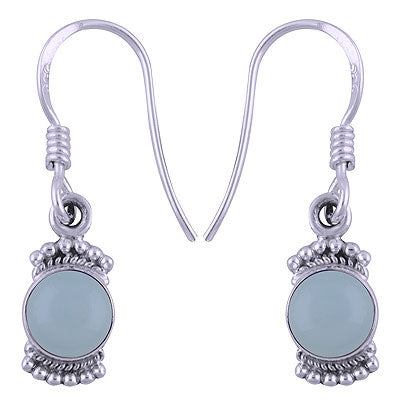 Stunning Rawa Work Around Aqua Chalcedony Round Shape 925 Sterling Solid Silver Dangle Earrings - R1501411-22