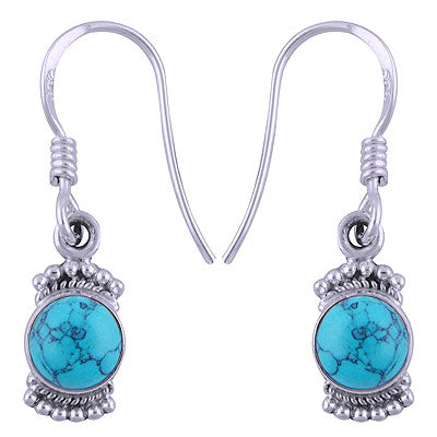 Stunning Rawa Work Around Turquoise Round Shape 925 Sterling Solid Silver Dangle Earrings - R1501411-6