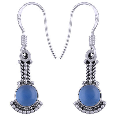 Beautiful Rawa And Wair Work Around Blue Chalcedony Round Shape 925 Sterling Solid Silver Dangle Earrings - R1501412-51