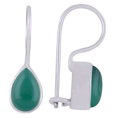 Gorgeous Plain Green Onyx Pear Shape 925 Sterling Solid Silver Earrings - R1501413-113