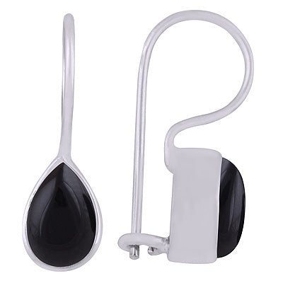 Gorgeous Plain Black Onyx Pear Shape 925 Sterling Solid Silver Earrings - R1501413-29