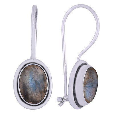 Gorgeous Plain Gemstone Labradorite Oval Shape 925 Sterling Solid Silver Dangle Earrings - R1501414-17